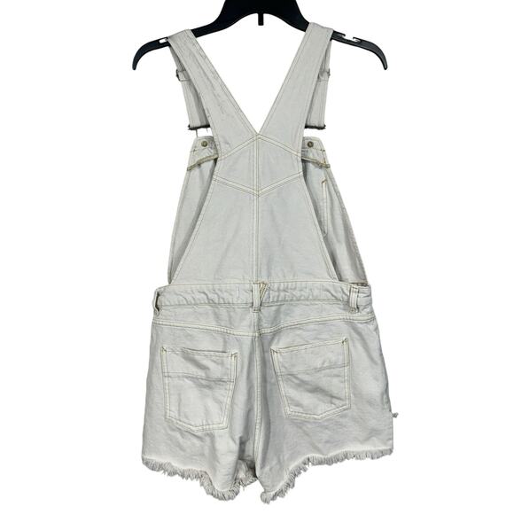 Free People SZ 8 Sunkissed Jean Overalls Zip-Front Frayed Hems Beige We the Free - Picture 6 of 12
